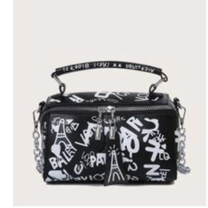 Cute black purse with white writing !